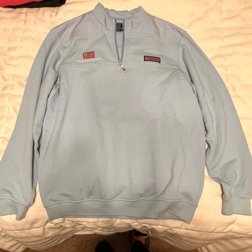 3 quarter zip vineyard vines w/ East Hampton logo under USA flag